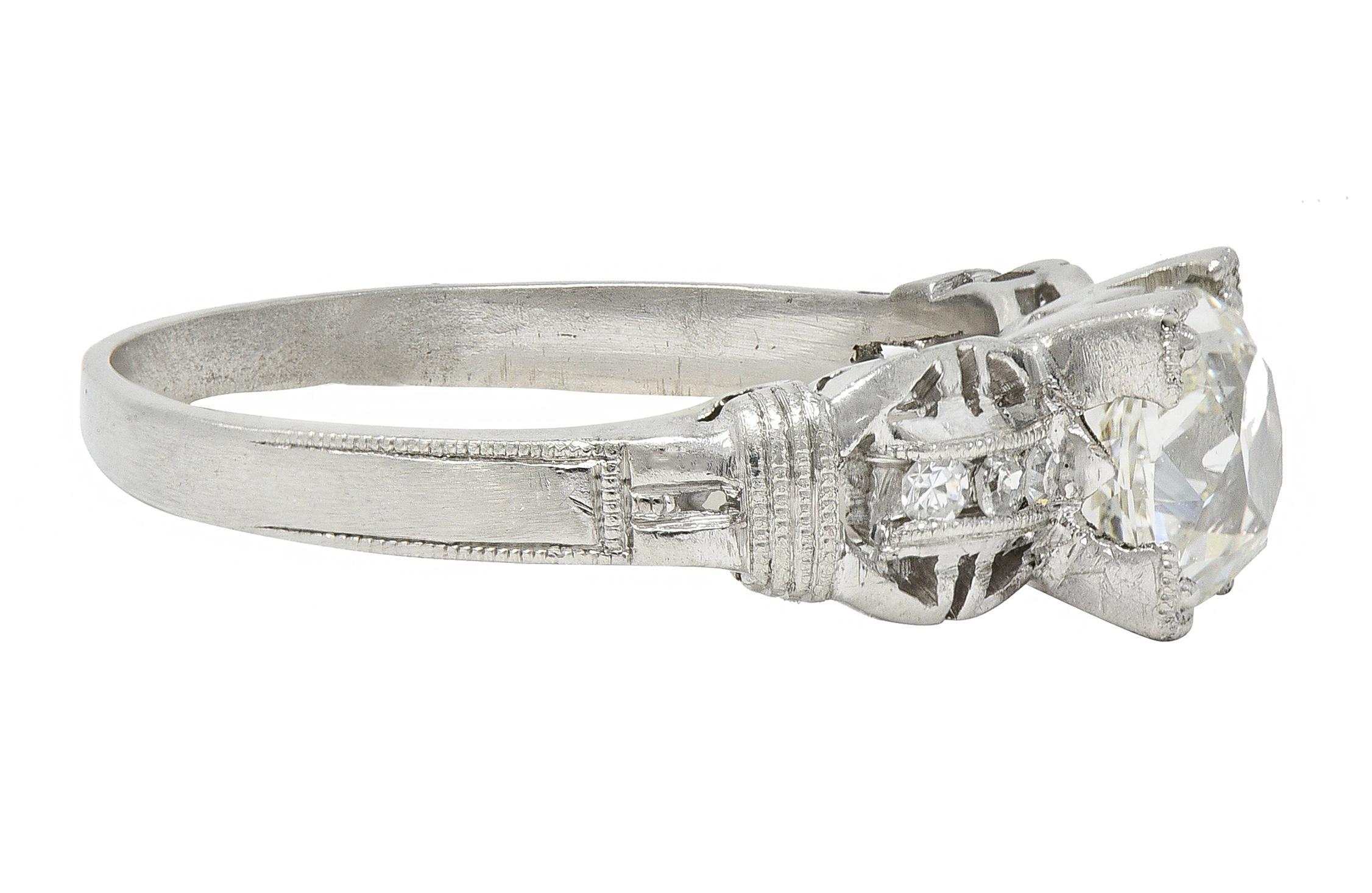 Art Deco 1.16 CTW Diamant Platin Vintage Schnalle Verlobungsring (Art déco) im Angebot