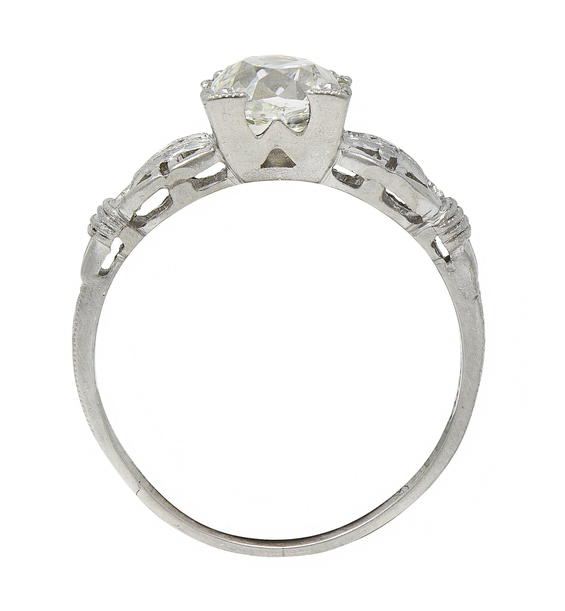 Art Deco 1.16 CTW Diamant Platin Vintage Schnalle Verlobungsring (Alteuropäischer Brillantschliff) im Angebot