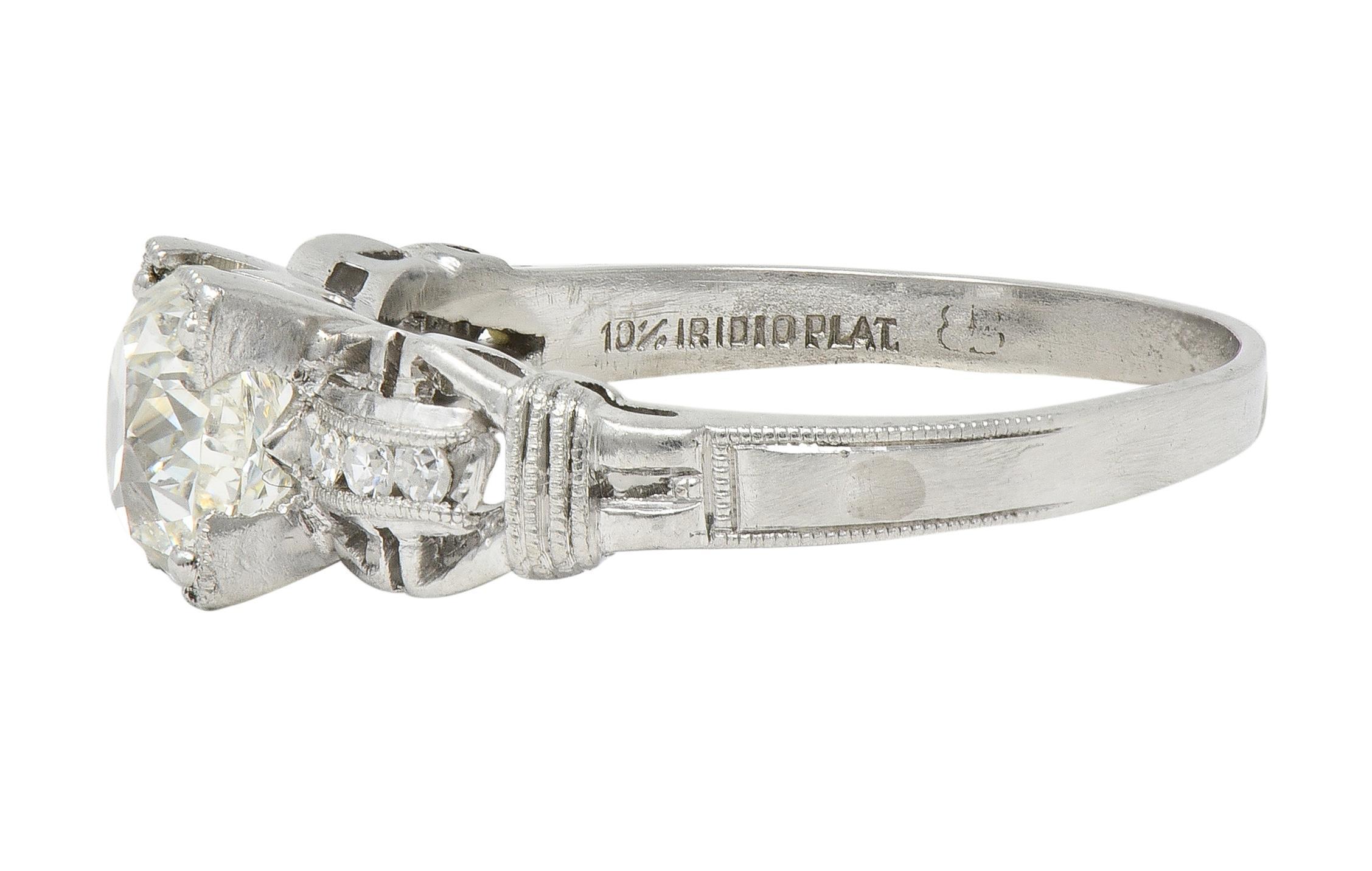 Art Deco 1.16 CTW Diamant Platin Vintage Schnalle Verlobungsring Damen im Angebot