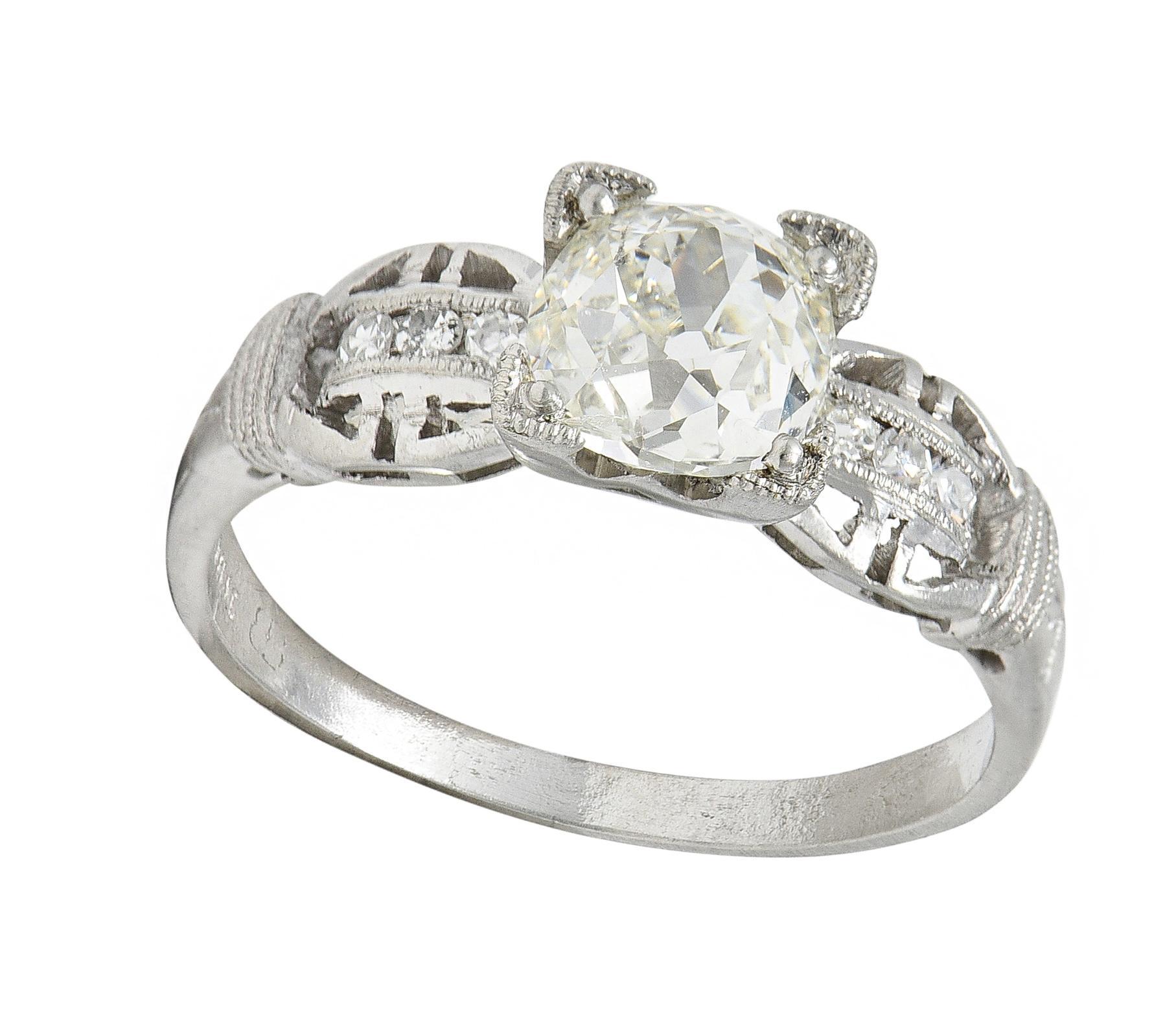 Art Deco 1.16 CTW Diamant Platin Vintage Schnalle Verlobungsring im Angebot 2