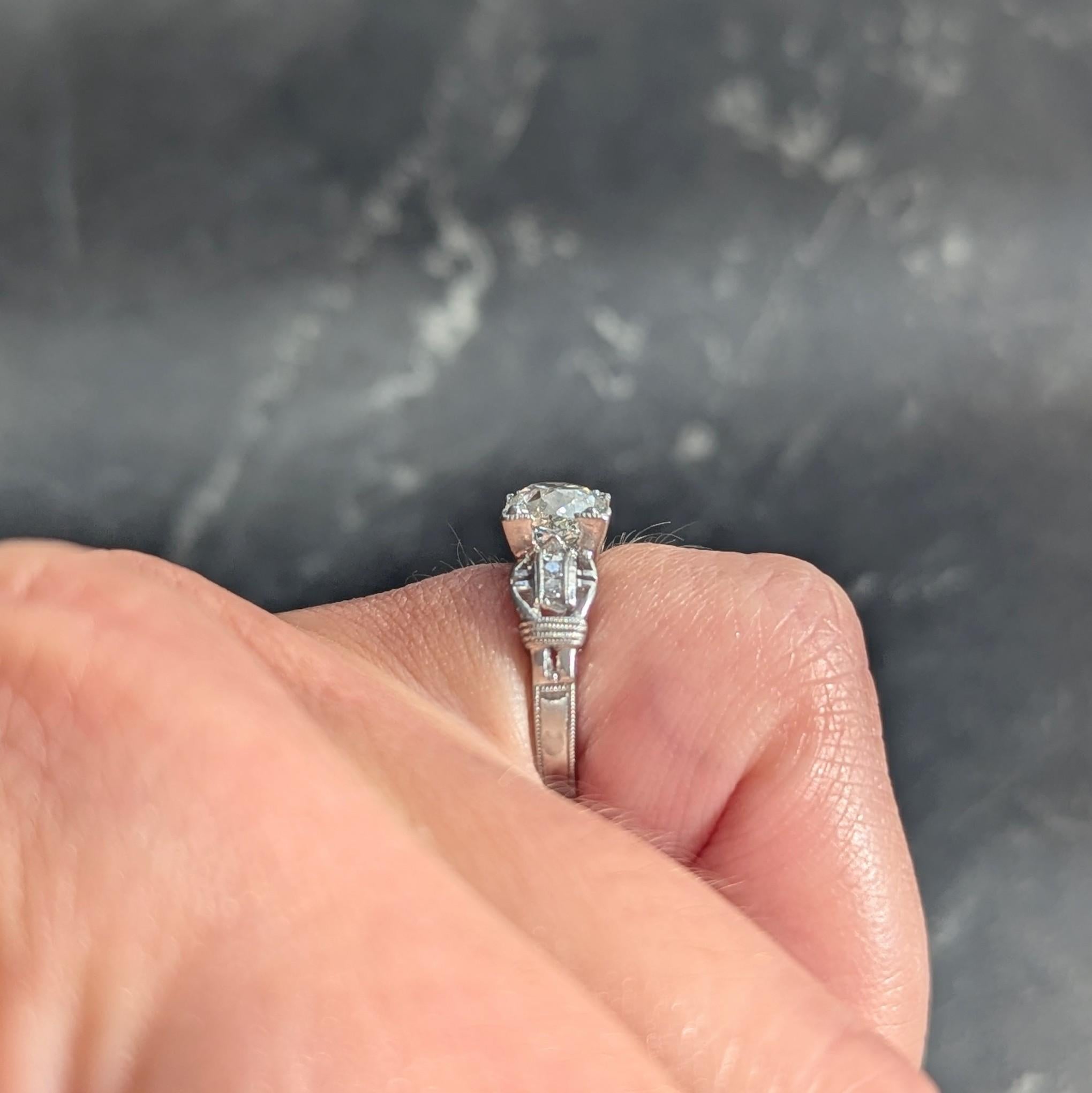 Art Deco 1.16 CTW Diamant Platin Vintage Schnalle Verlobungsring im Angebot 3