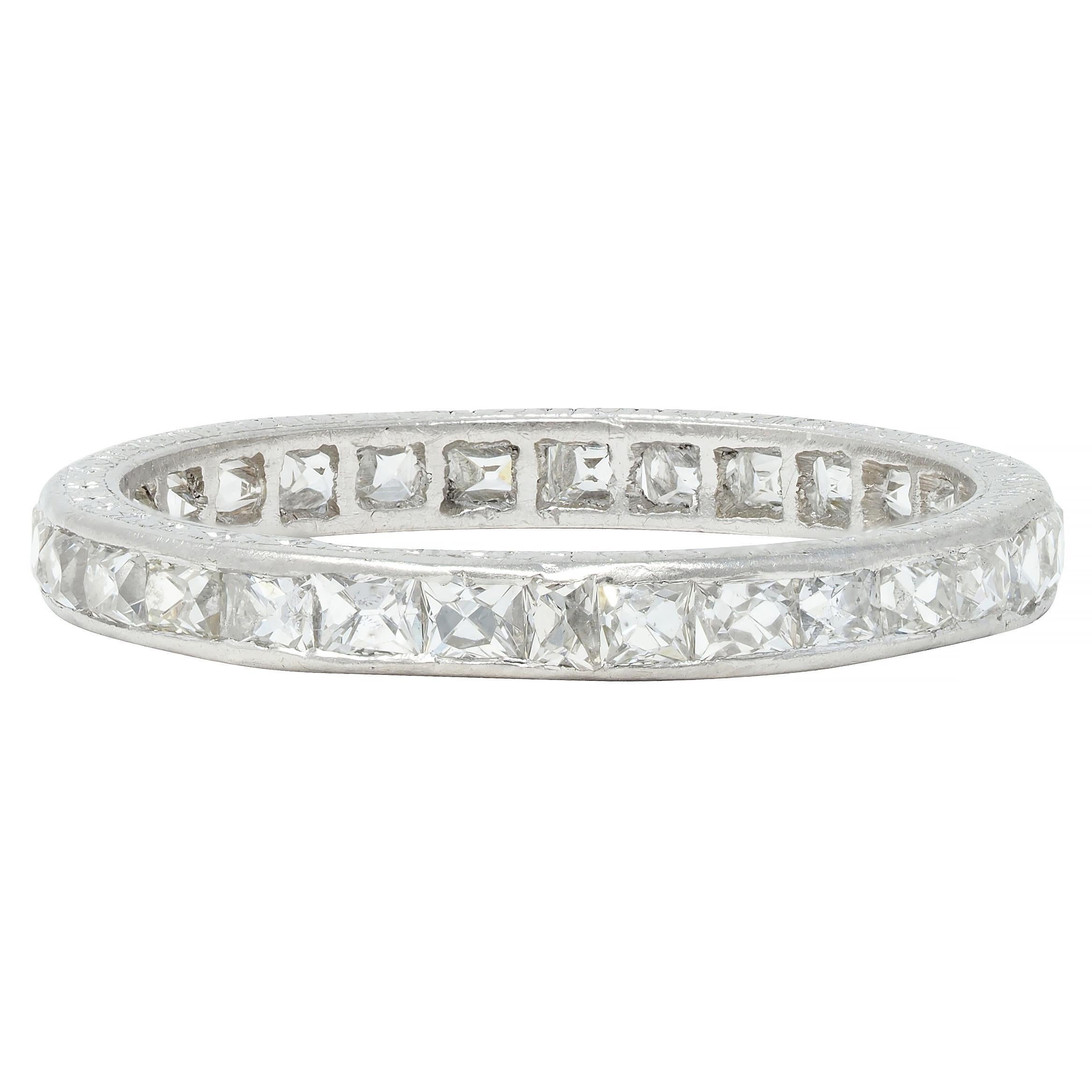 Art Deco 1.16 CTW French Cut Diamond Platinum Orange Blossom Eternity Band Ring For Sale 1