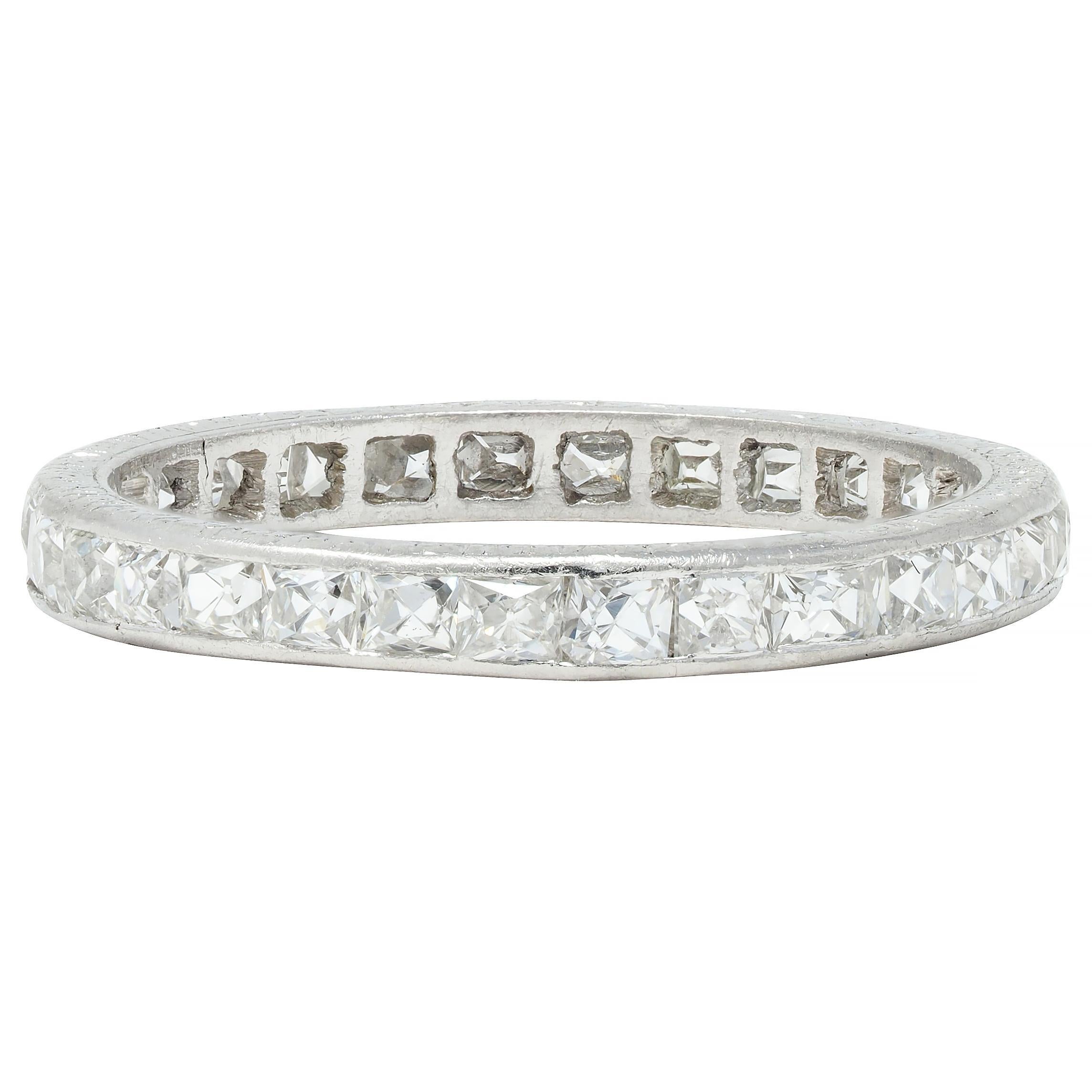 Art Deco 1.16 CTW French Cut Diamond Platinum Orange Blossom Eternity Band Ring For Sale 2