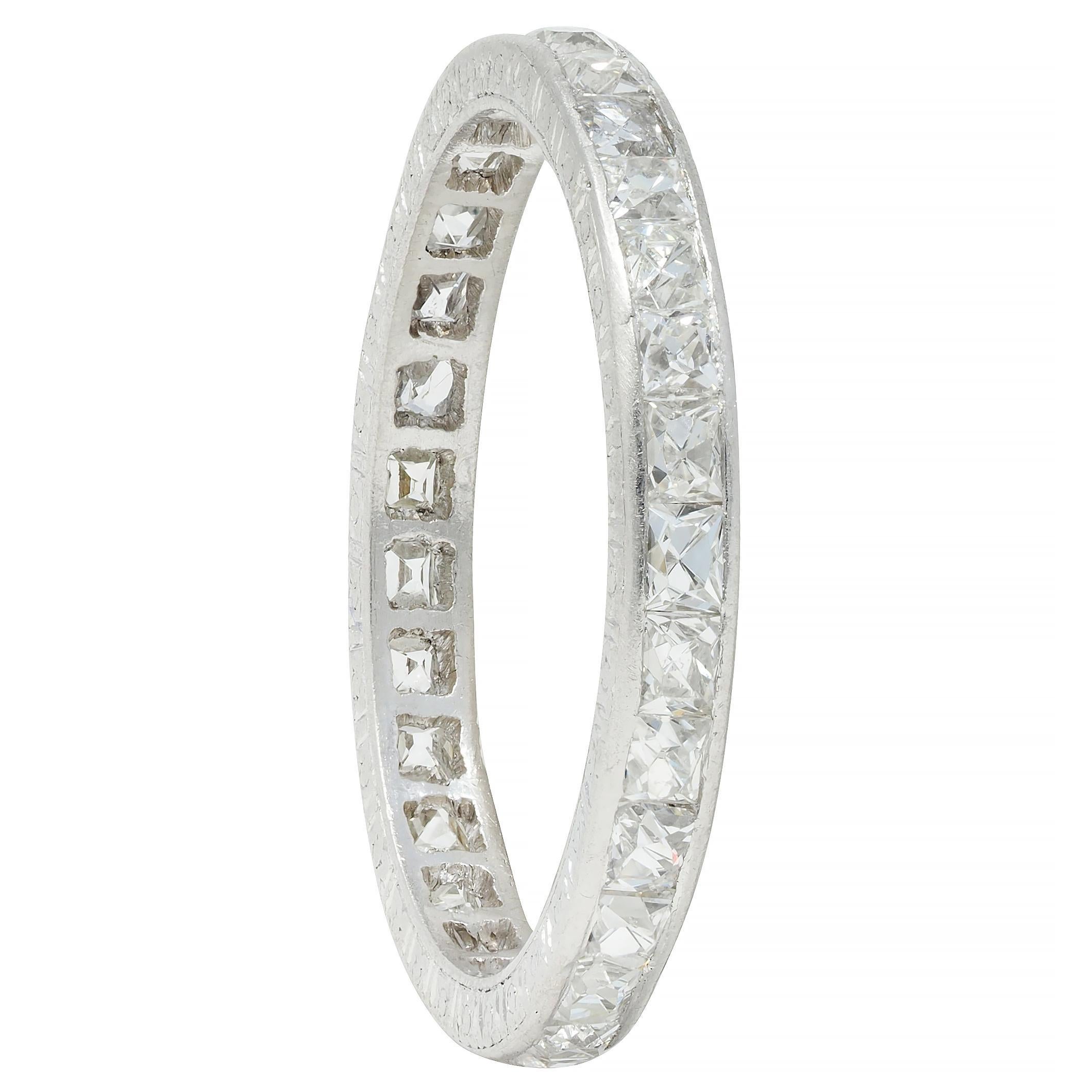 Art Deco 1.16 CTW French Cut Diamond Platinum Orange Blossom Eternity Band Ring For Sale 5