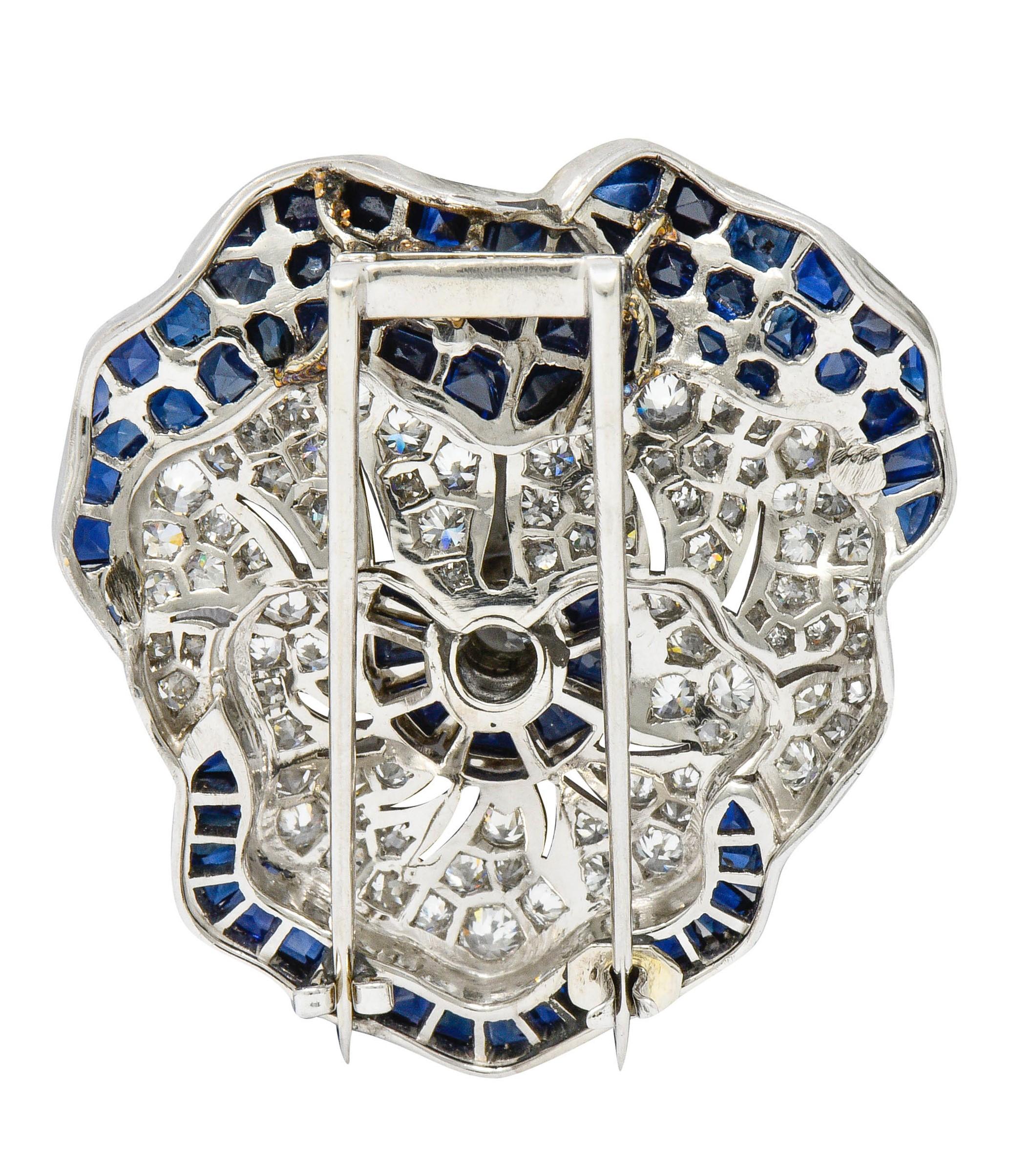 Art Deco 11,62 Karat Saphir Diamant Platin Stiefmütterchen-Blumenbrosche Oscar Heyman (Art déco) im Angebot
