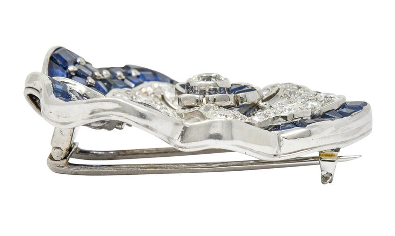Women's or Men's Art Deco 11.62 Carat Sapphire Diamond Platinum Pansy Flower Brooch Oscar Heyman For Sale