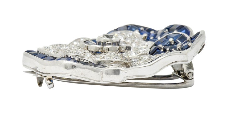 Art Deco 11.62 Carat Sapphire Diamond Platinum Pansy Flower Brooch Oscar Heyman For Sale 1