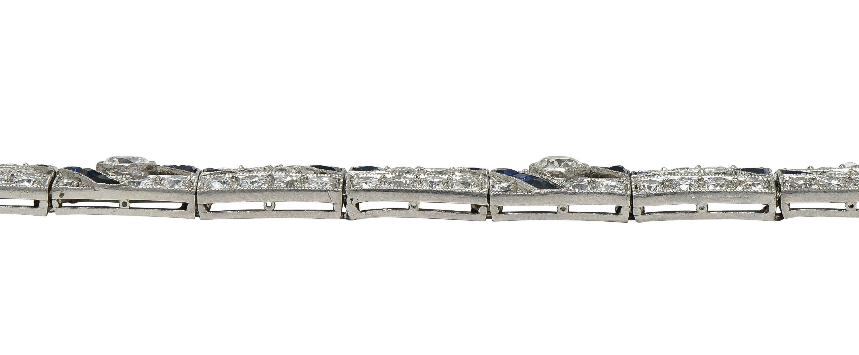 Bracelet ligne Art Déco 11,64 carats, saphir, diamant et platine Unisexe en vente