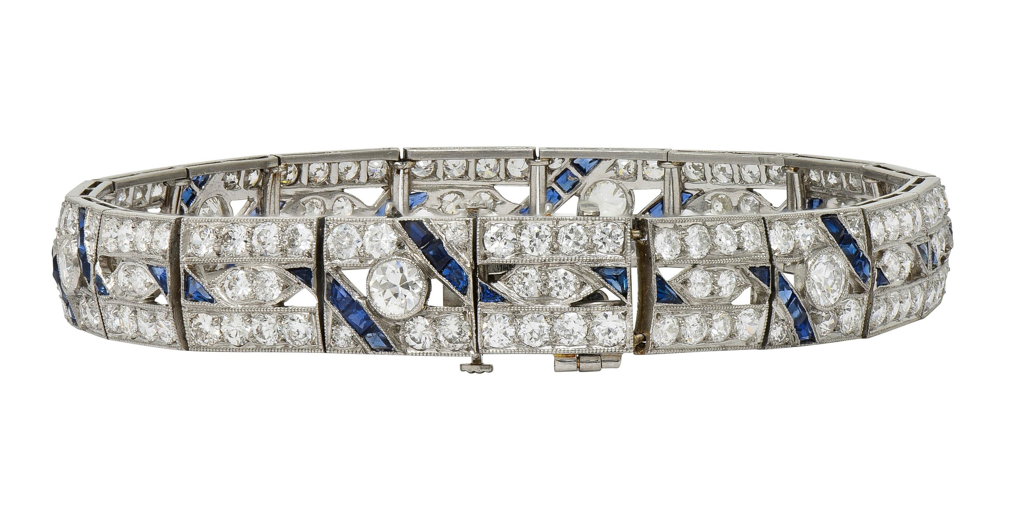 Bracelet ligne Art Déco 11,64 carats, saphir, diamant et platine en vente 2
