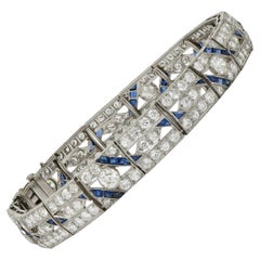 Art Deco 11.64 CTW Sapphire Diamond Platinum Vintage Line Bracelet
