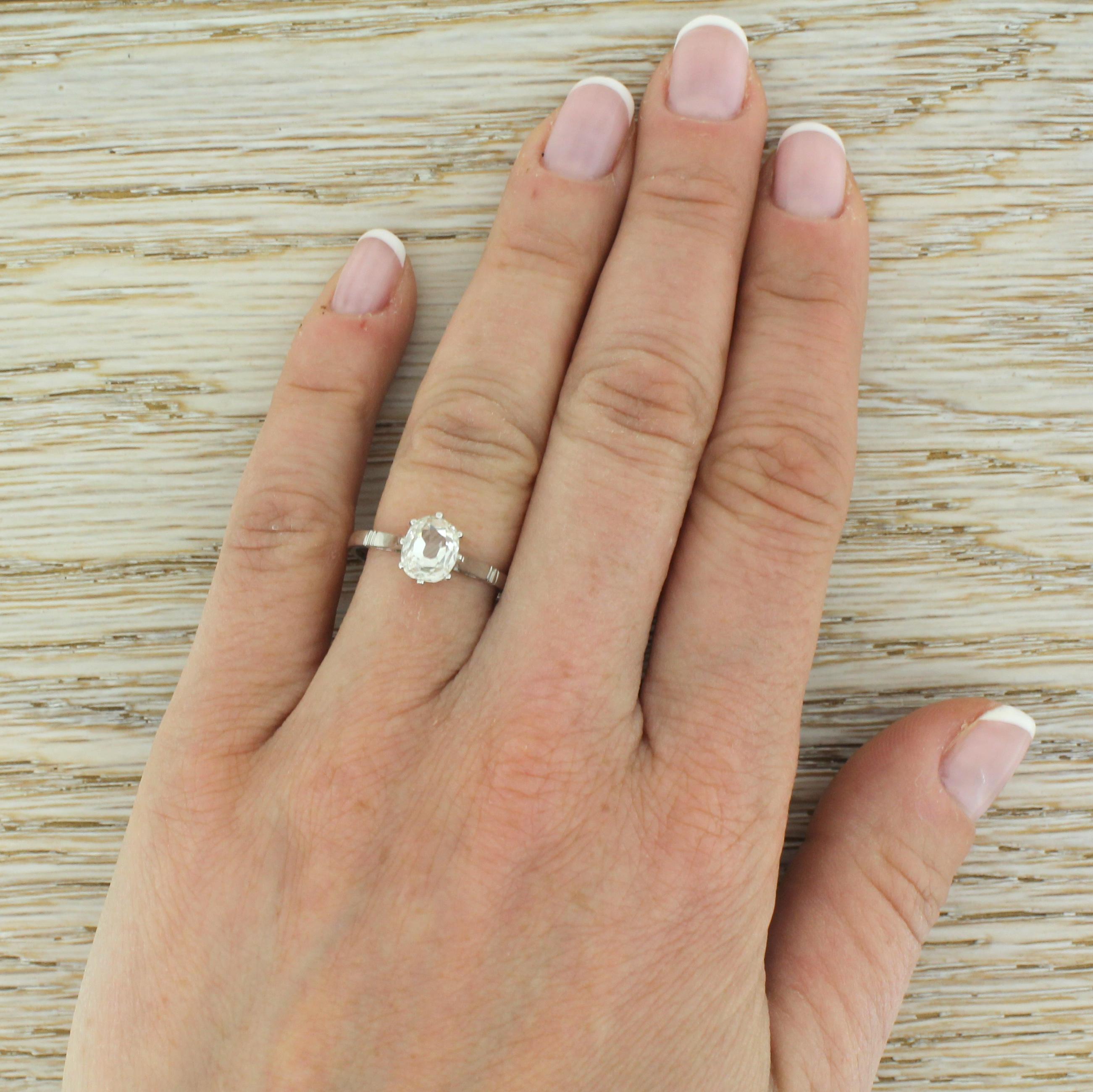 Art Deco 1.17 Carat Old Mine Cut Diamond Engagement Ring 1