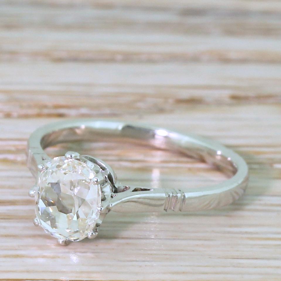 Art Deco 1.17 Carat Old Mine Cut Diamond Engagement Ring 3