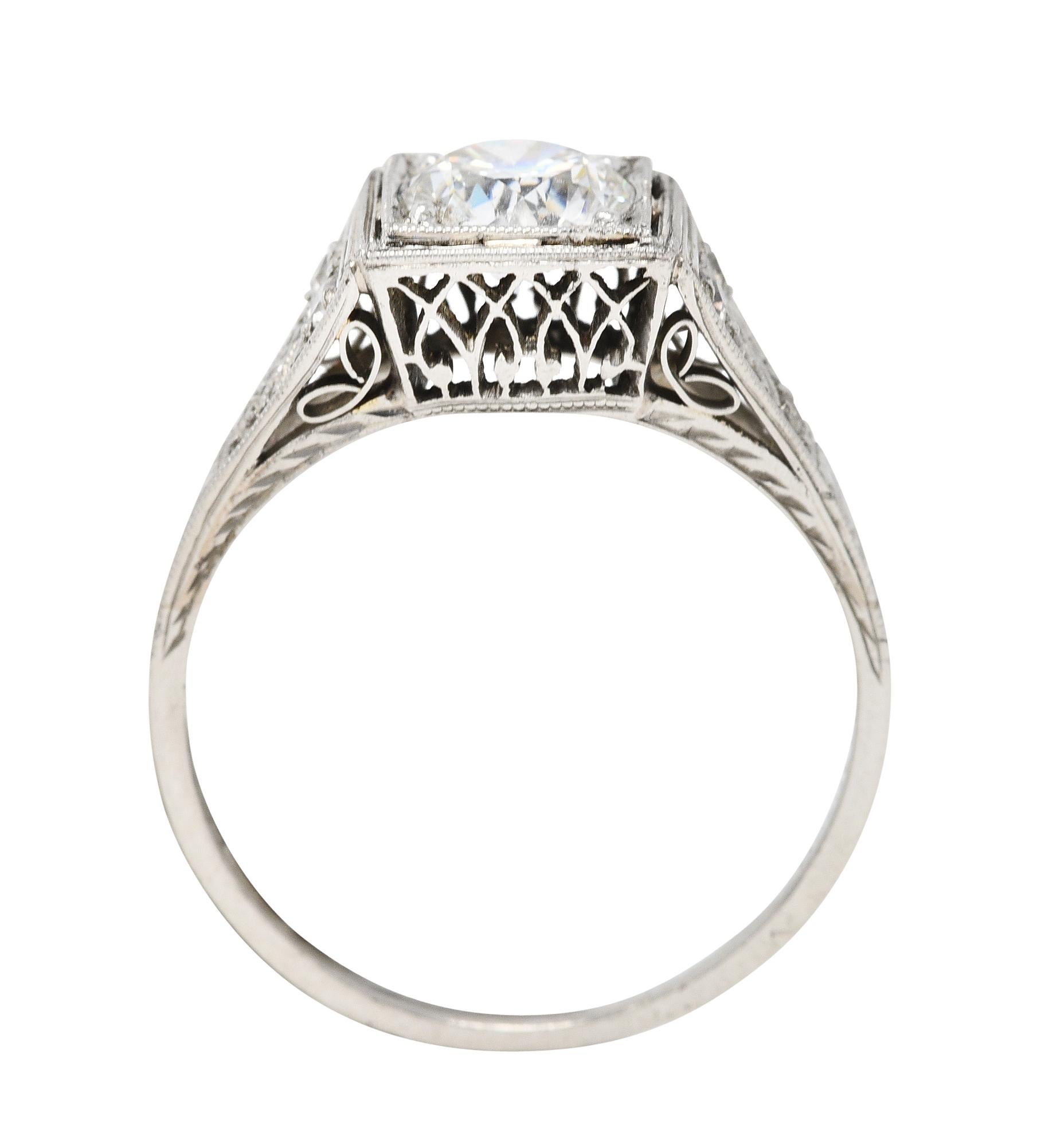 Art Deco 1.17 Carats European Cut Diamond Platinum Trellis Engagement Ring 3