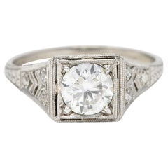 Art Deco 1.17 Carats European Cut Diamond Platinum Trellis Engagement Ring