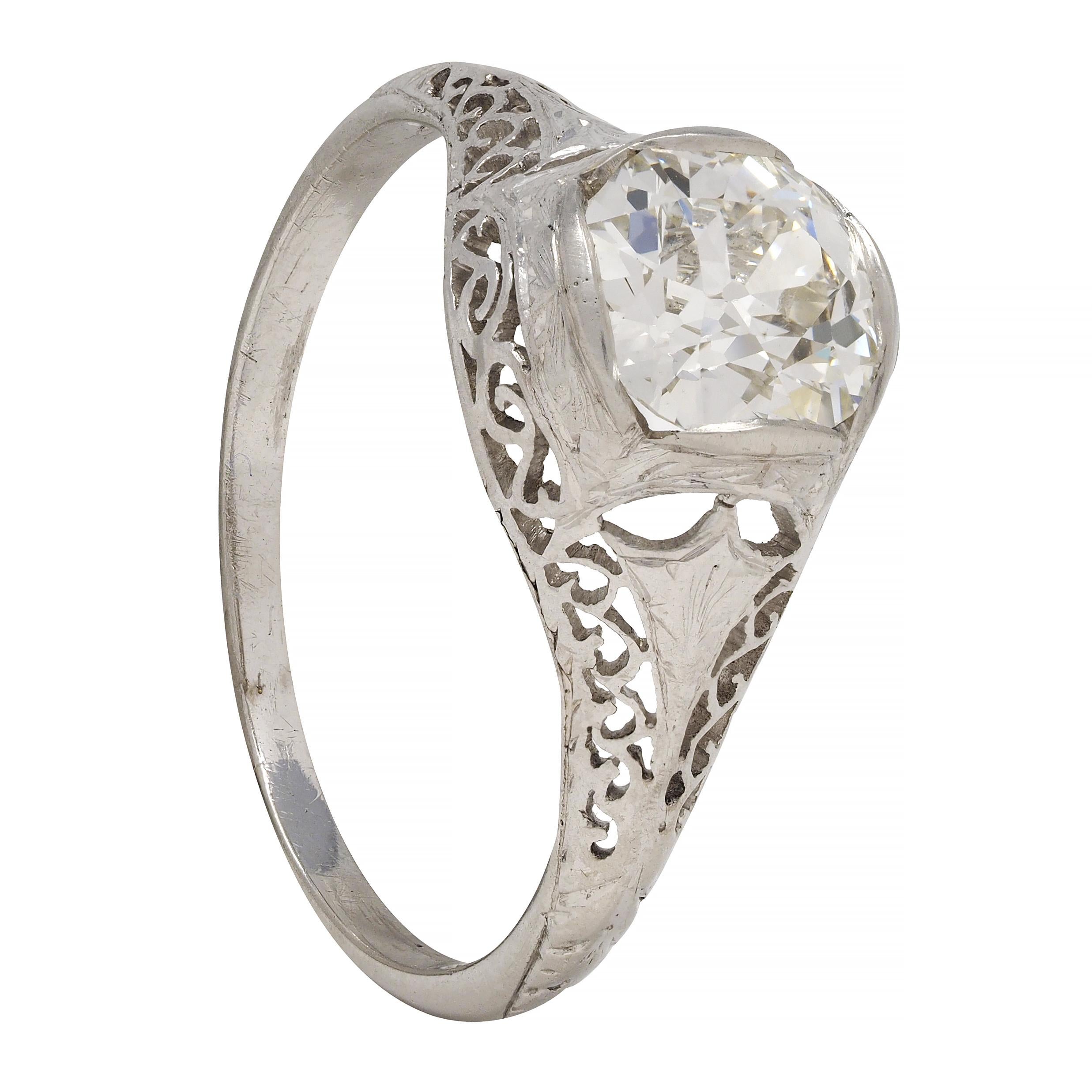 Art Deco 1.17 CTW Diamond Platinum Arching Scroll Antique Engagement Ring For Sale 3