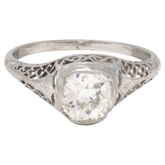 Bague de fiançailles Art déco en platine à volutes arquées avec diamants 1,17 carat poids total