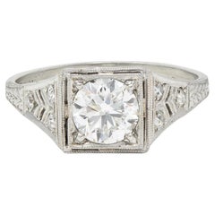 Art Deco 1,17 Karat Diamant im europäischen Schliff Platin Vintage Trellis Verlobungsring