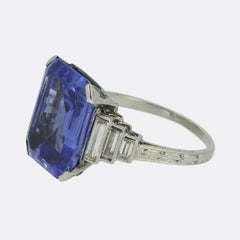 Art Deco 11.70 Carat Natural Ceylon Sapphire and Diamond Cocktail Ring
