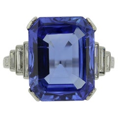 Art Deco 11.70 Carat Natural Ceylon Sapphire and Diamond Cocktail Ring