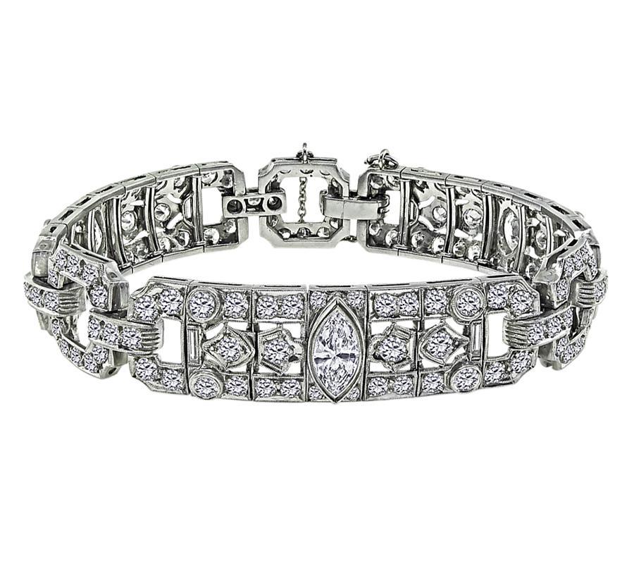 Marquise Cut Art Deco 11.75ct Diamond Platinum Bracelet For Sale