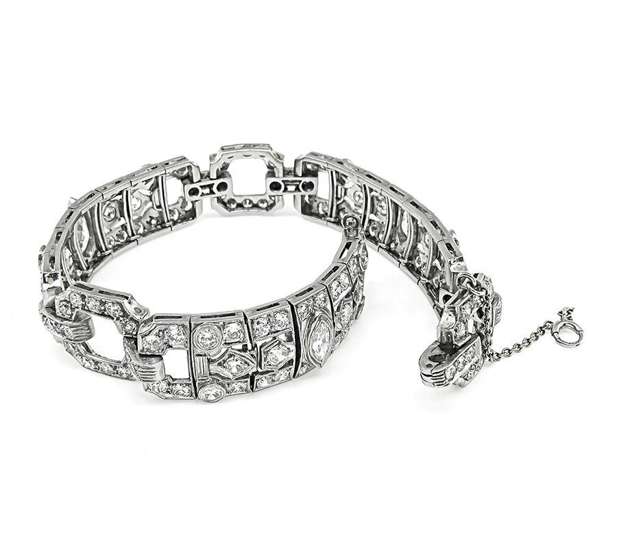 Art Deco 11.75ct Diamond Platinum Bracelet In Good Condition For Sale In New York, NY
