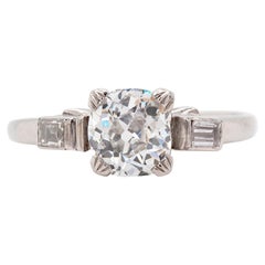 Antique Art Deco 1.17ct Old Mine Cut Diamond Three-Stone Platinum Engagement Ring