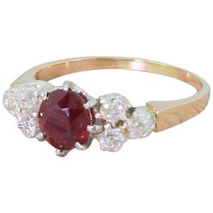 Art Deco 1.18 Carat Natural, No Heat Ruby and Old Cut Diamond Ring