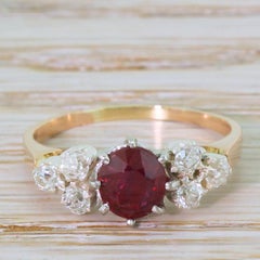Art Deco 1.18 Carat Natural, No Heat Ruby and Old Cut Diamond Ring