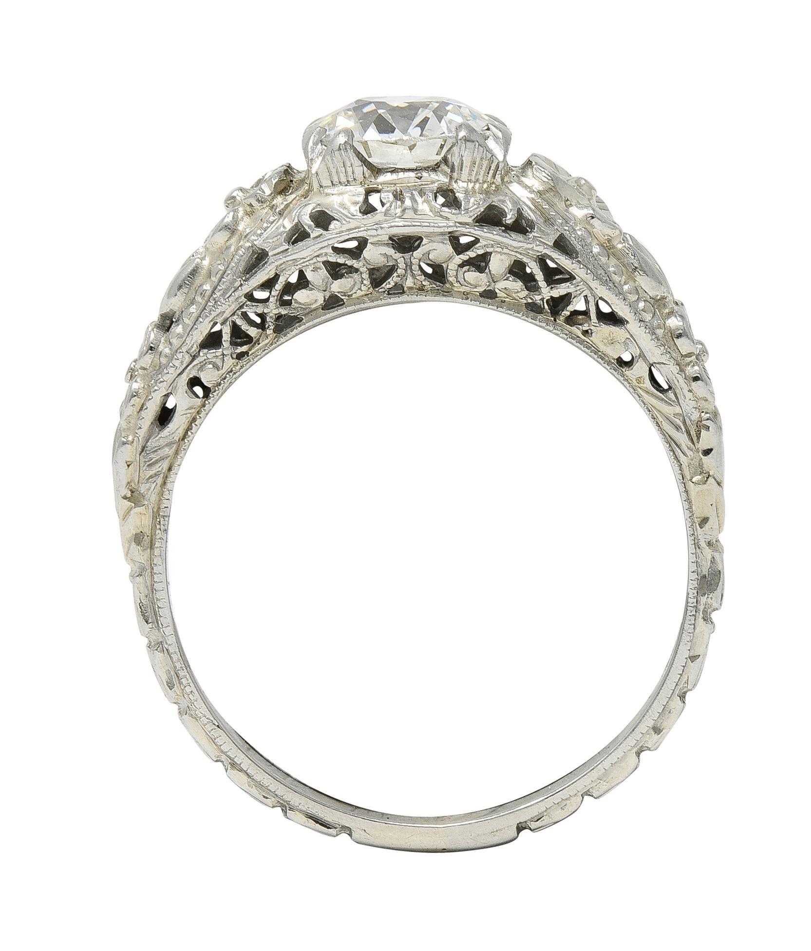 Art Deco 1.18 CTW Old European Diamond 18 Karat Gold Blossom Engagement Ring GIA 5