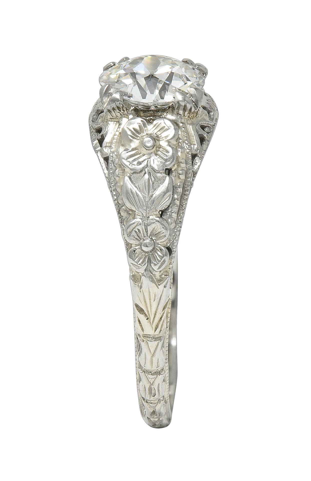 Art Deco 1.18 CTW Old European Diamond 18 Karat Gold Blossom Engagement Ring GIA 6