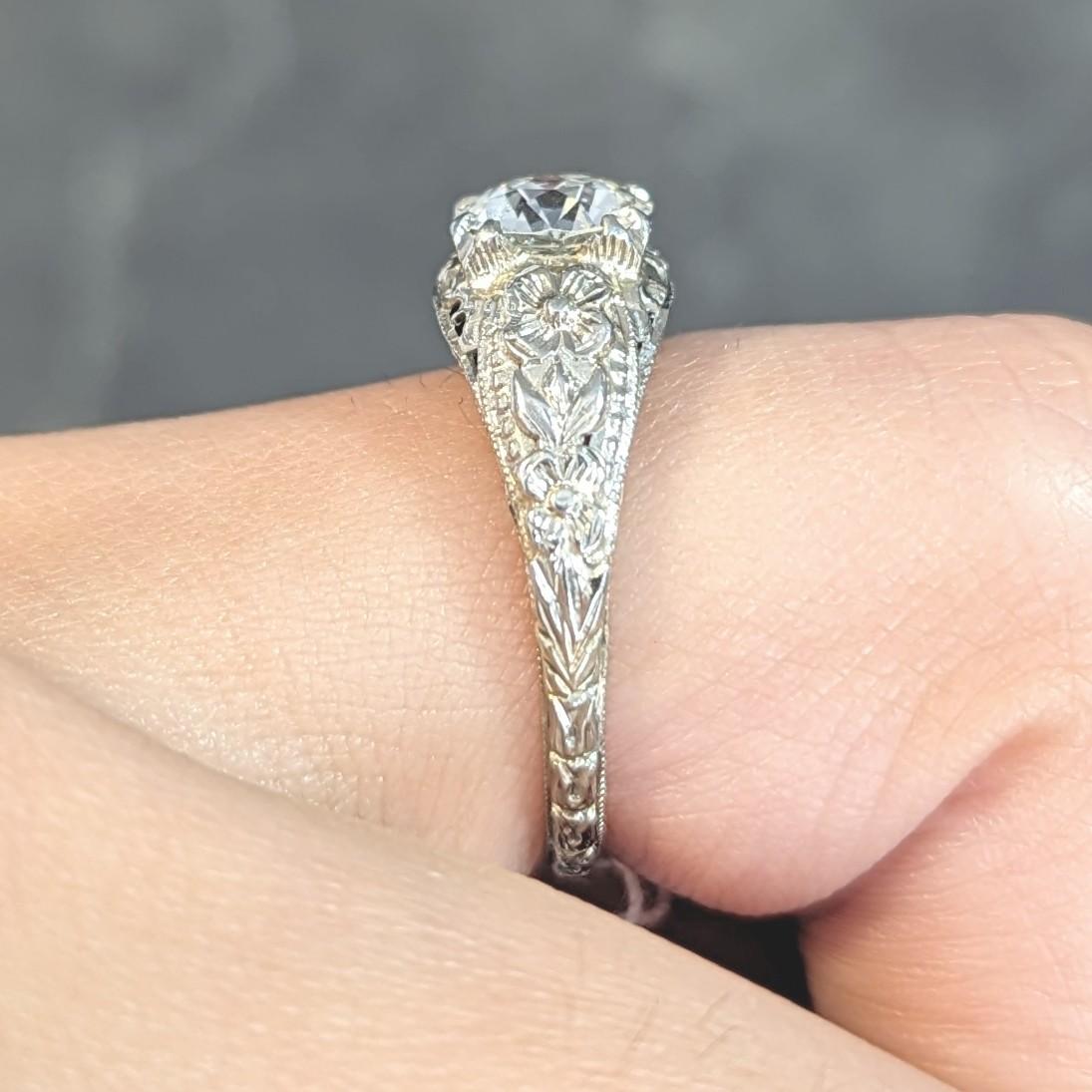 Art Deco 1.18 CTW Old European Diamond 18 Karat Gold Blossom Engagement Ring GIA 9