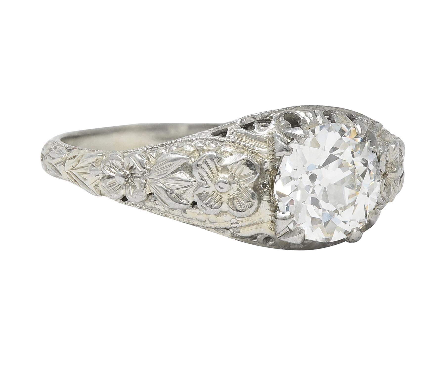 Old European Cut Art Deco 1.18 CTW Old European Diamond 18 Karat Gold Blossom Engagement Ring GIA