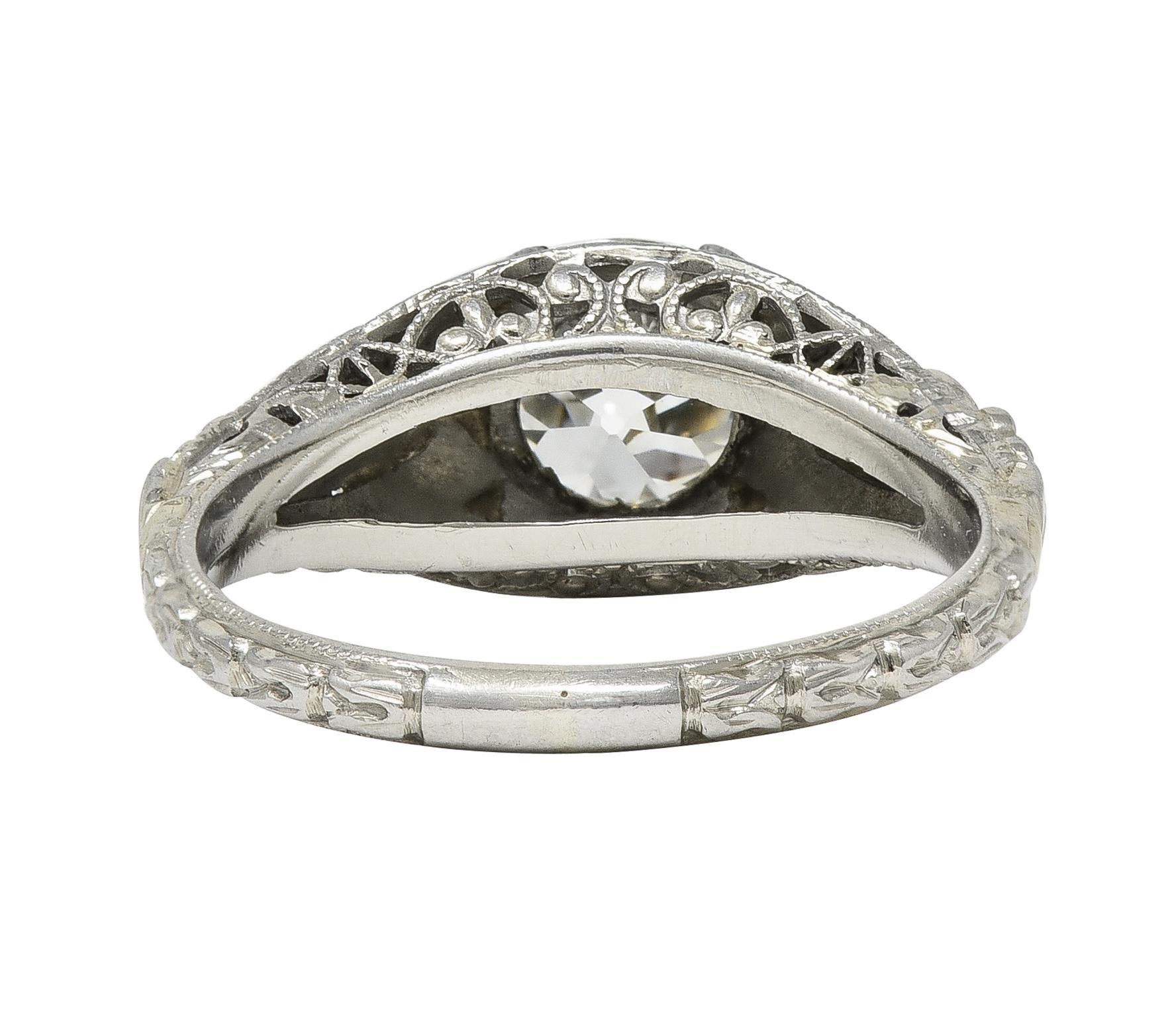 Women's or Men's Art Deco 1.18 CTW Old European Diamond 18 Karat Gold Blossom Engagement Ring GIA