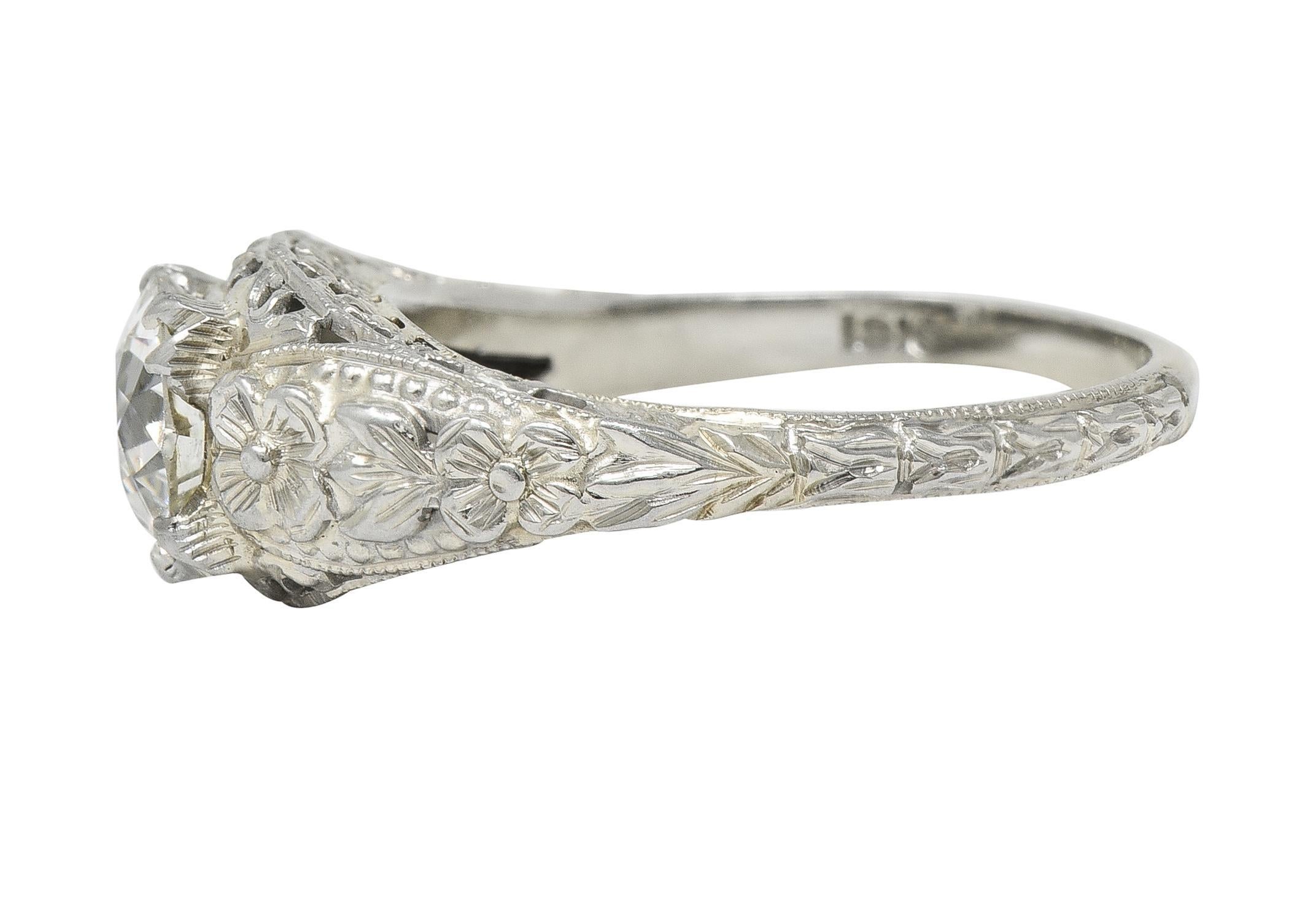 Art Deco 1.18 CTW Old European Diamond 18 Karat Gold Blossom Engagement Ring GIA 1