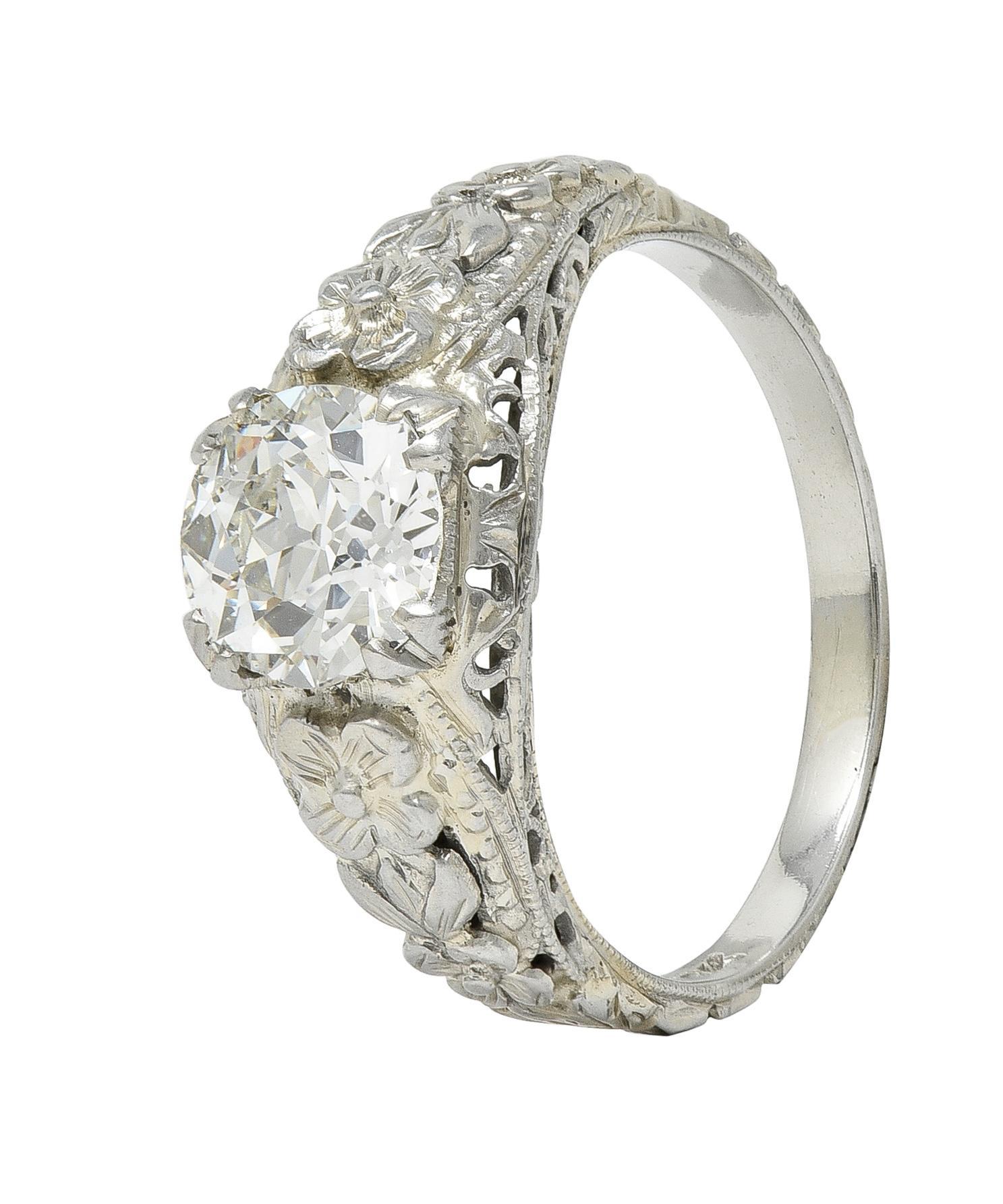 Art Deco 1.18 CTW Old European Diamond 18 Karat Gold Blossom Engagement Ring GIA 4