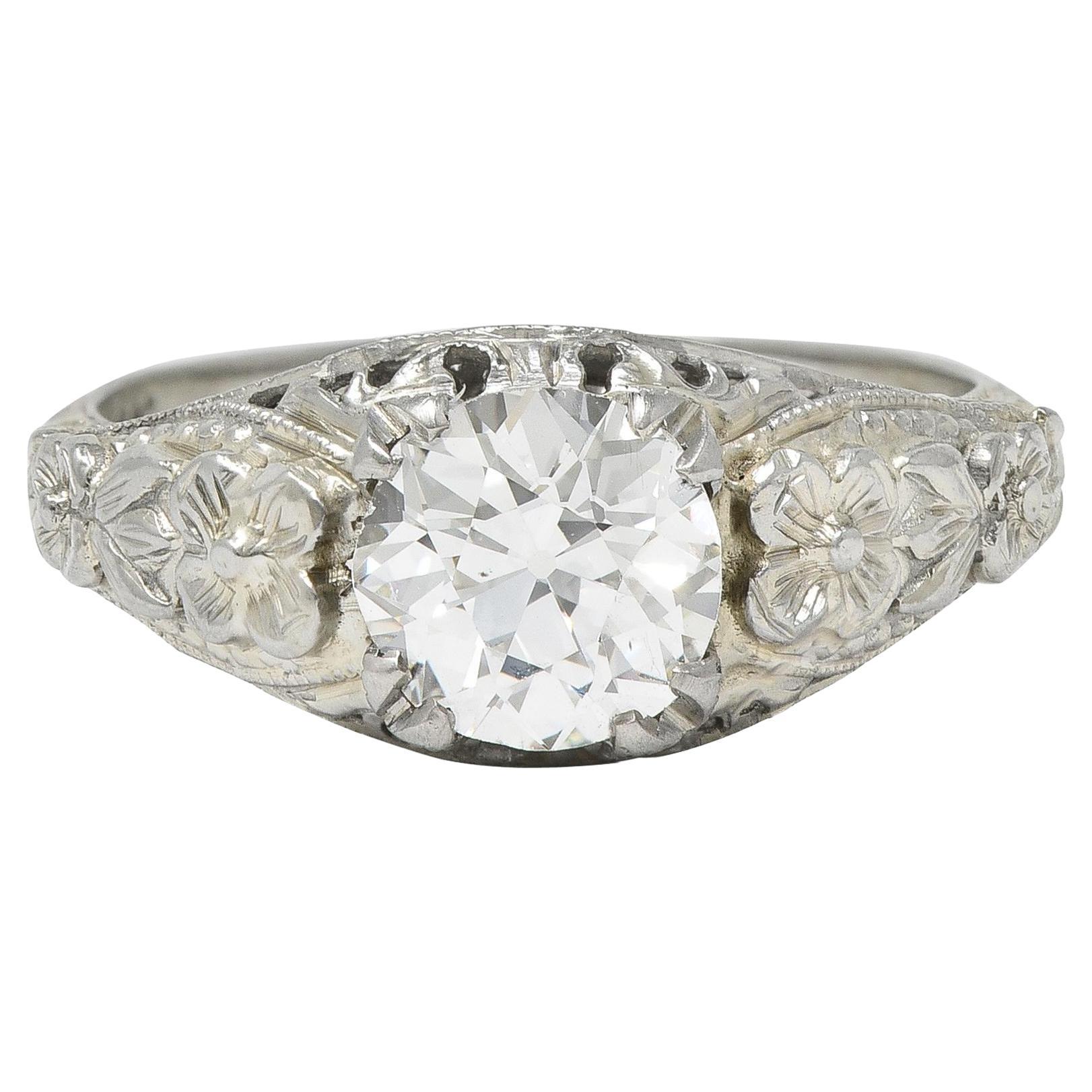 Art Deco 1.18 CTW Old European Diamond 18 Karat Gold Blossom Engagement Ring GIA