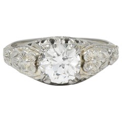 Antique Art Deco 1.18 CTW Old European Diamond 18 Karat Gold Blossom Engagement Ring GIA