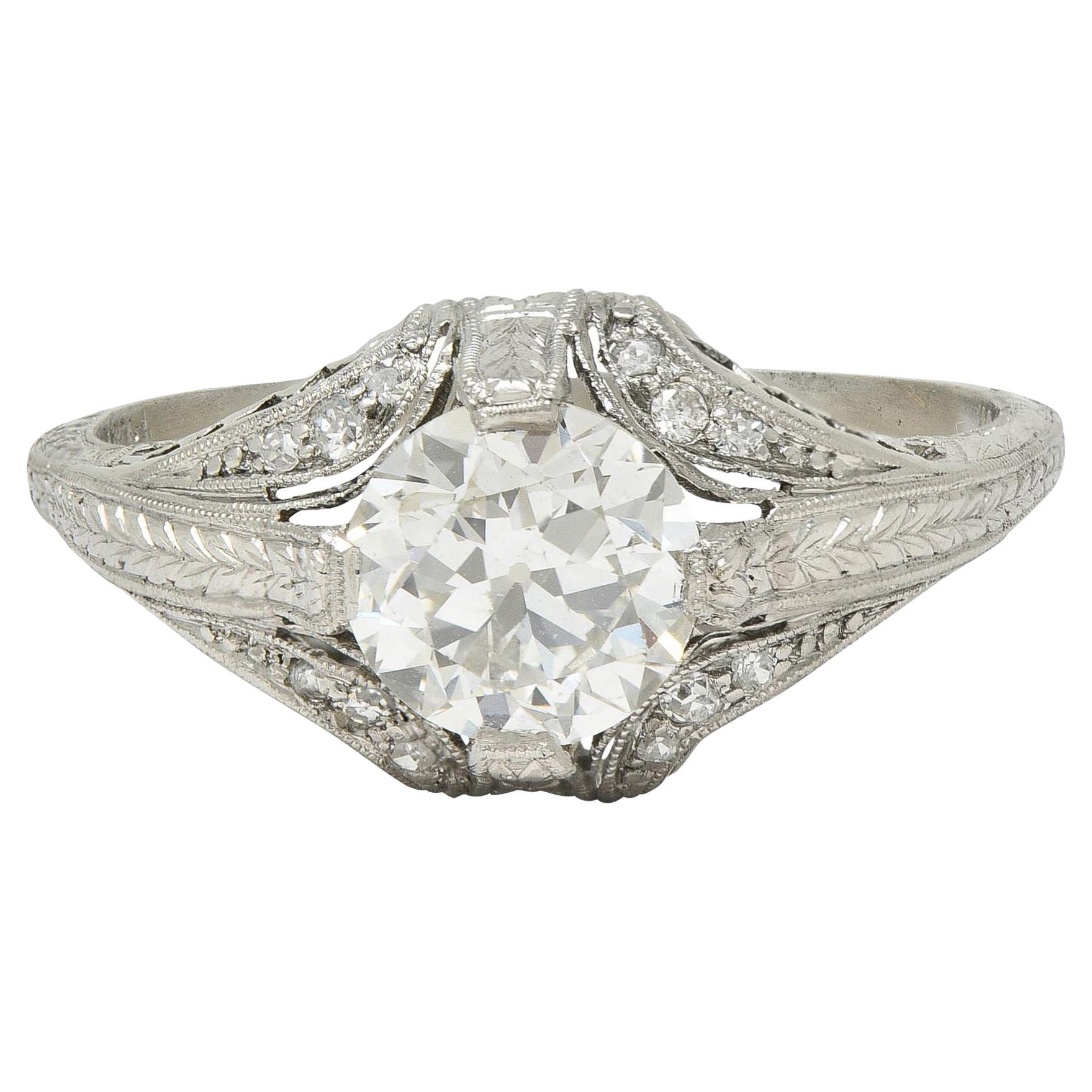 Art Deco 1.18 CTW Old European Diamond Platinum Antique Engagement Ring