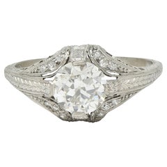 Art Deco 1,18 Karat alter europäischer Diamant Platin Antiker Verlobungsring