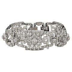 Art Deco 11.80 Ct Diamond Platinum Wide Panel Bracelet