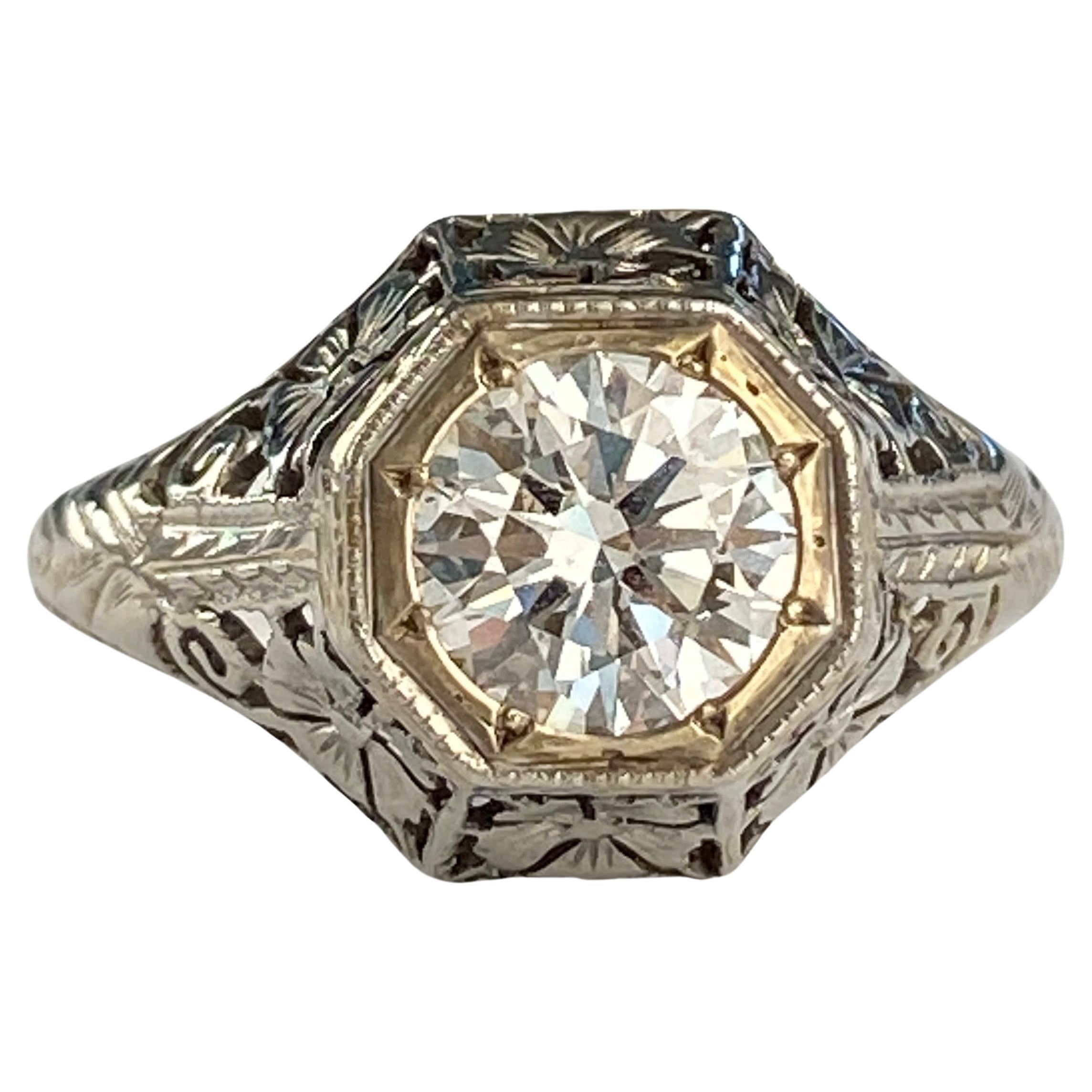 Art Deco 1.18ct Diamond 18K White Gold Ring For Sale 6