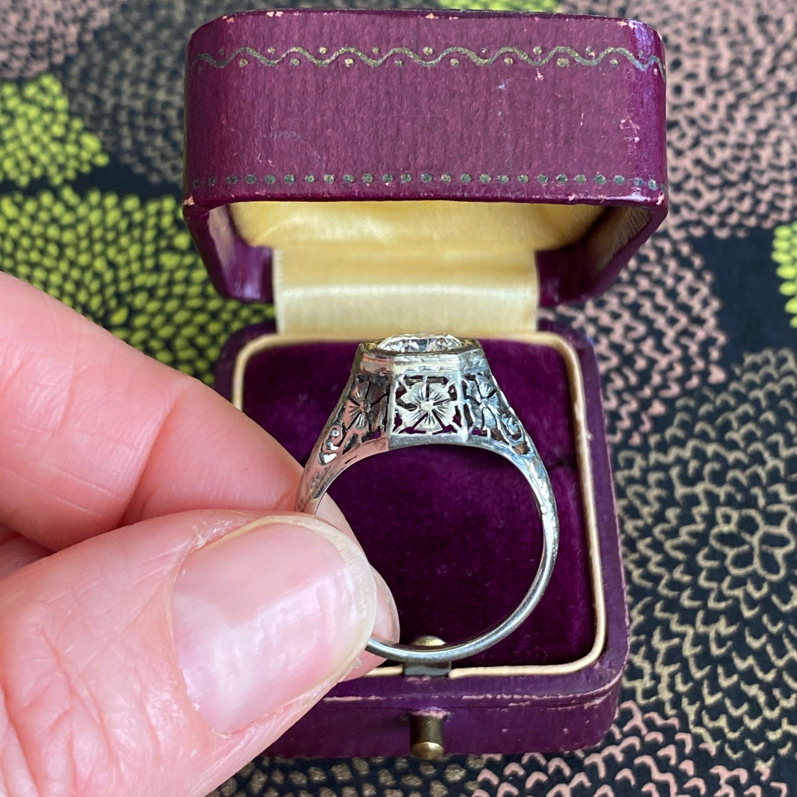 Art Deco 1.18ct Diamond 18K White Gold Ring For Sale 10