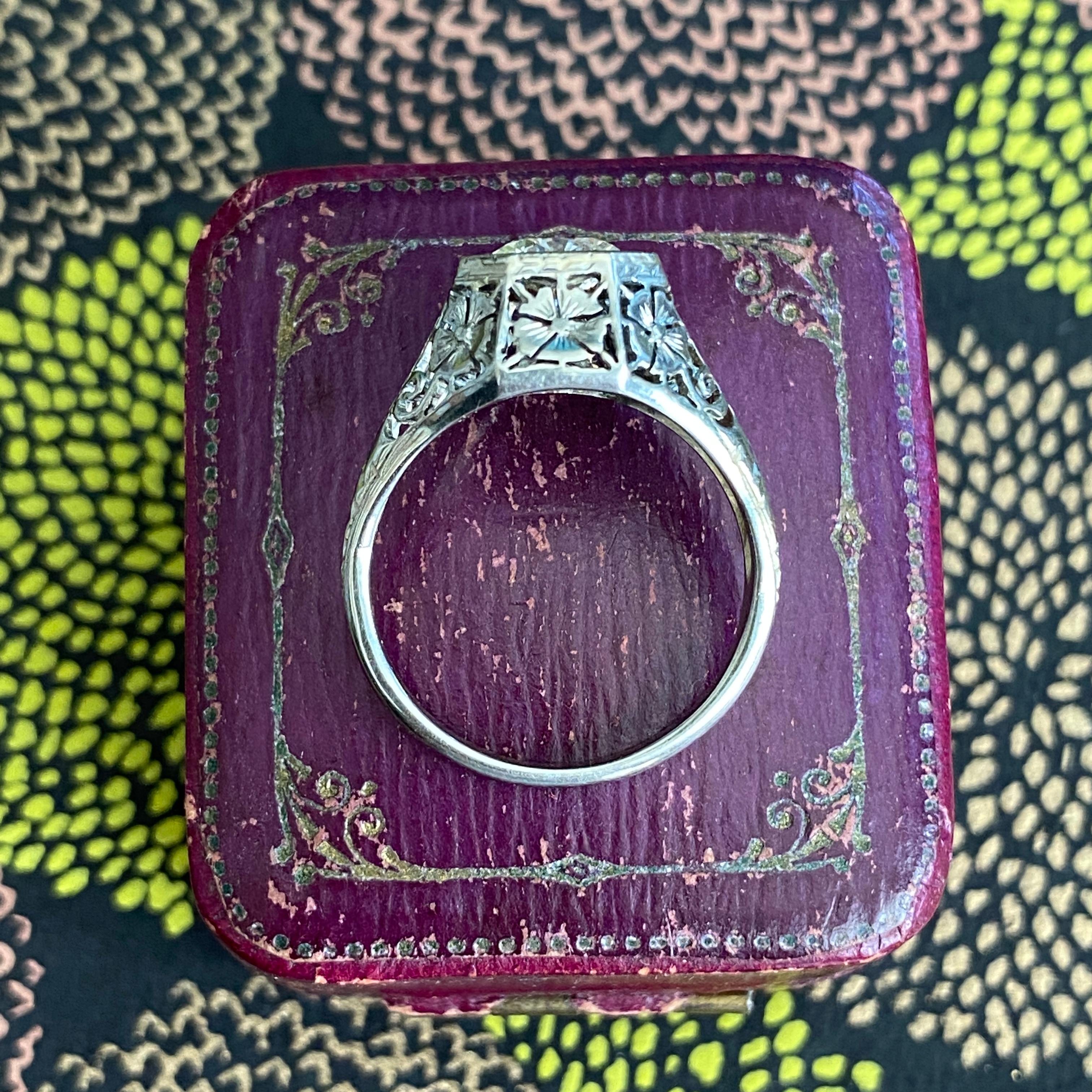 Art Deco 1.18ct Diamond 18K White Gold Ring For Sale 13