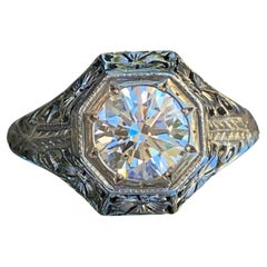 Art Deco 1.18ct Diamond 18K White Gold Ring