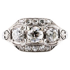 Art Deco 1.18CTW Diamond Three Stone Vintage Engagement Ring in Platinum