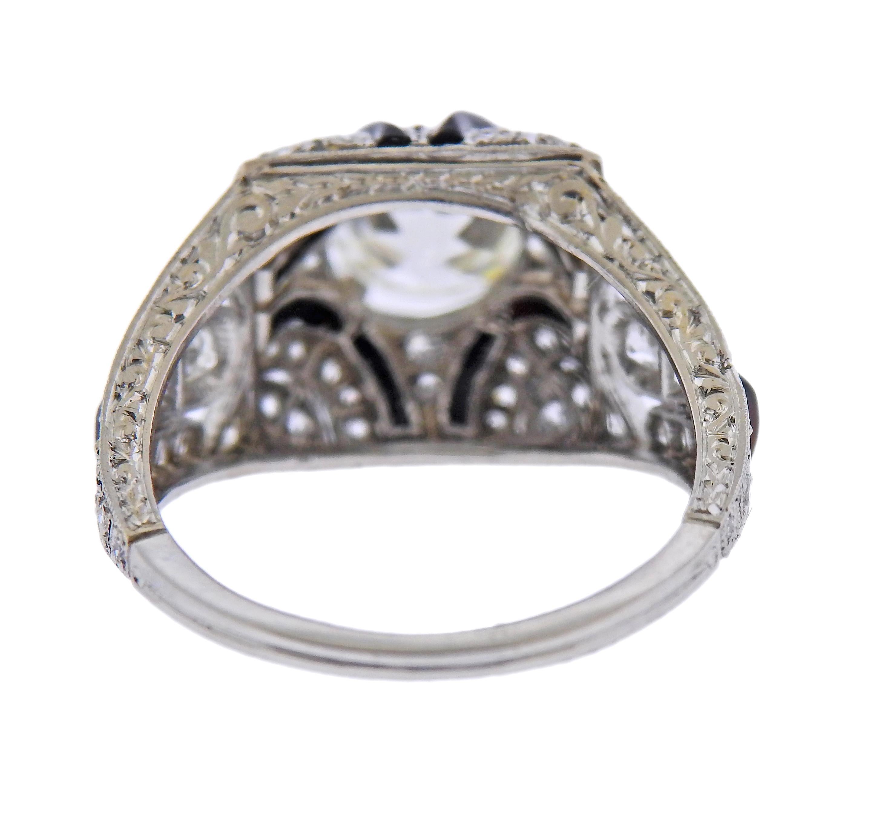 Old European Cut Art Deco 1.19 Carat Old European Diamond Platinum Ring