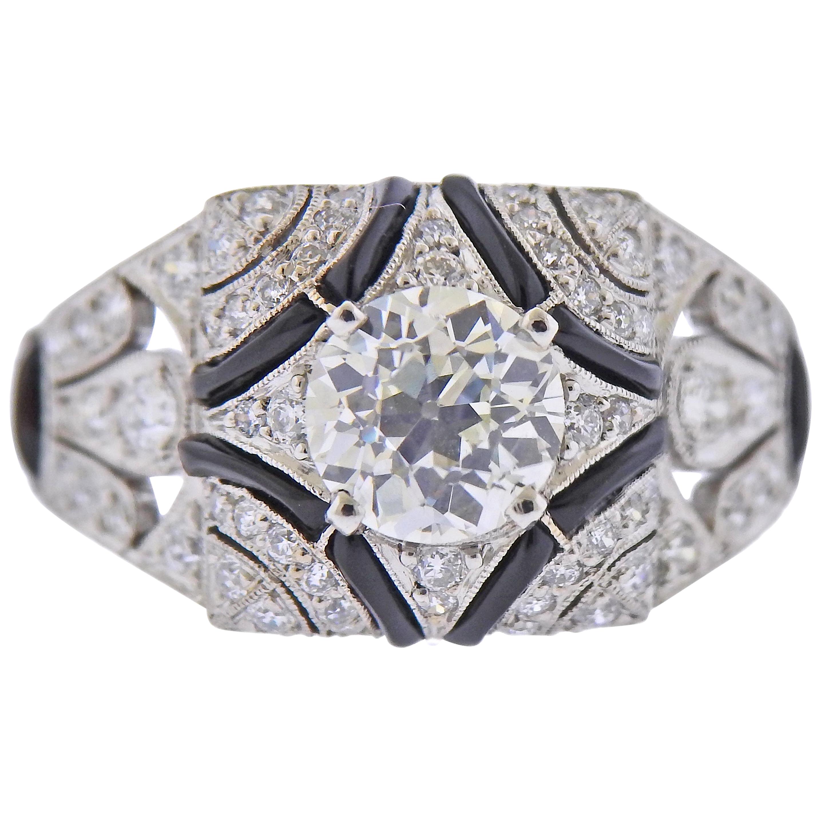 Art Deco 1.19 Carat Old European Diamond Platinum Ring