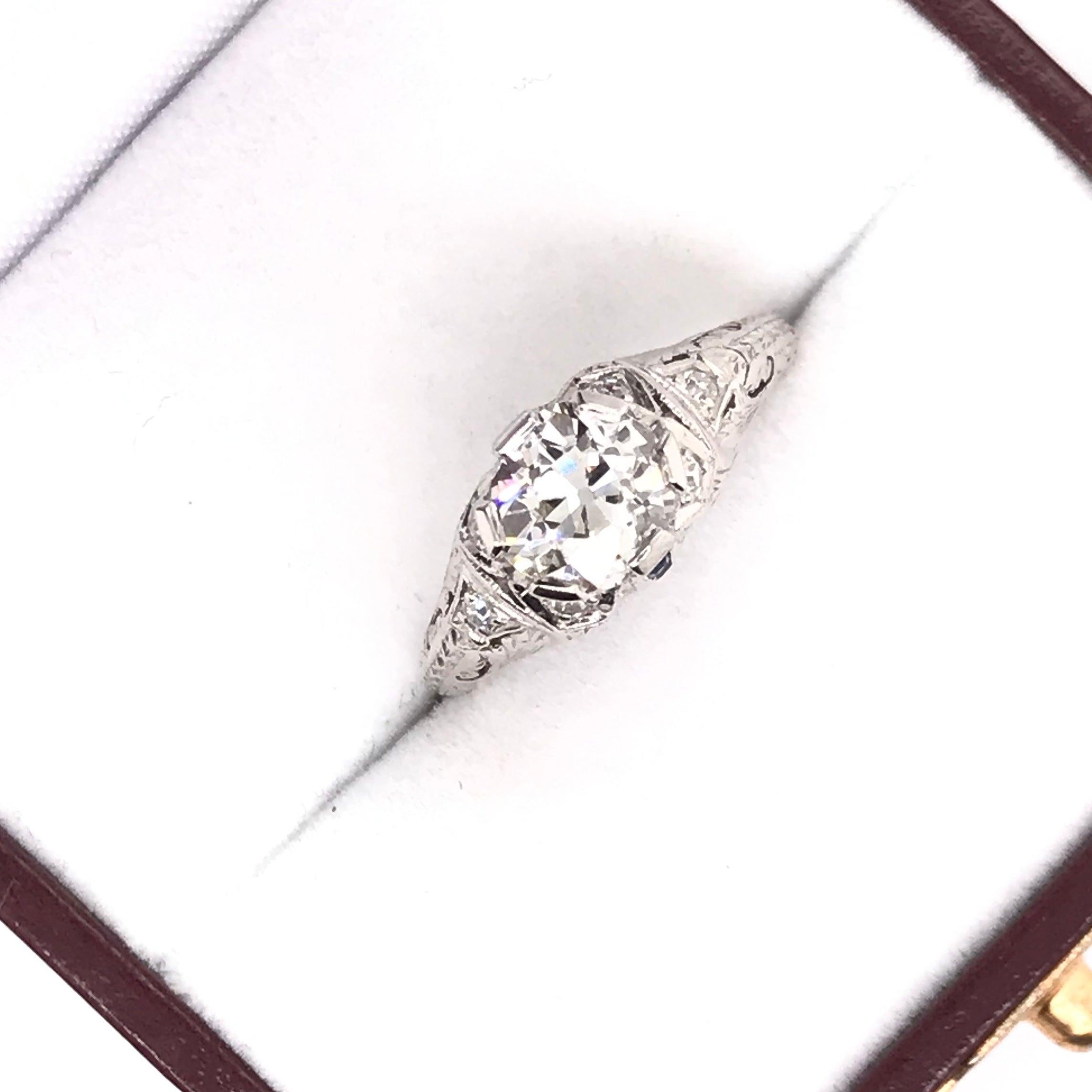 Art Deco 1.19 Carat Old Mine Cut Diamond Ring For Sale 6