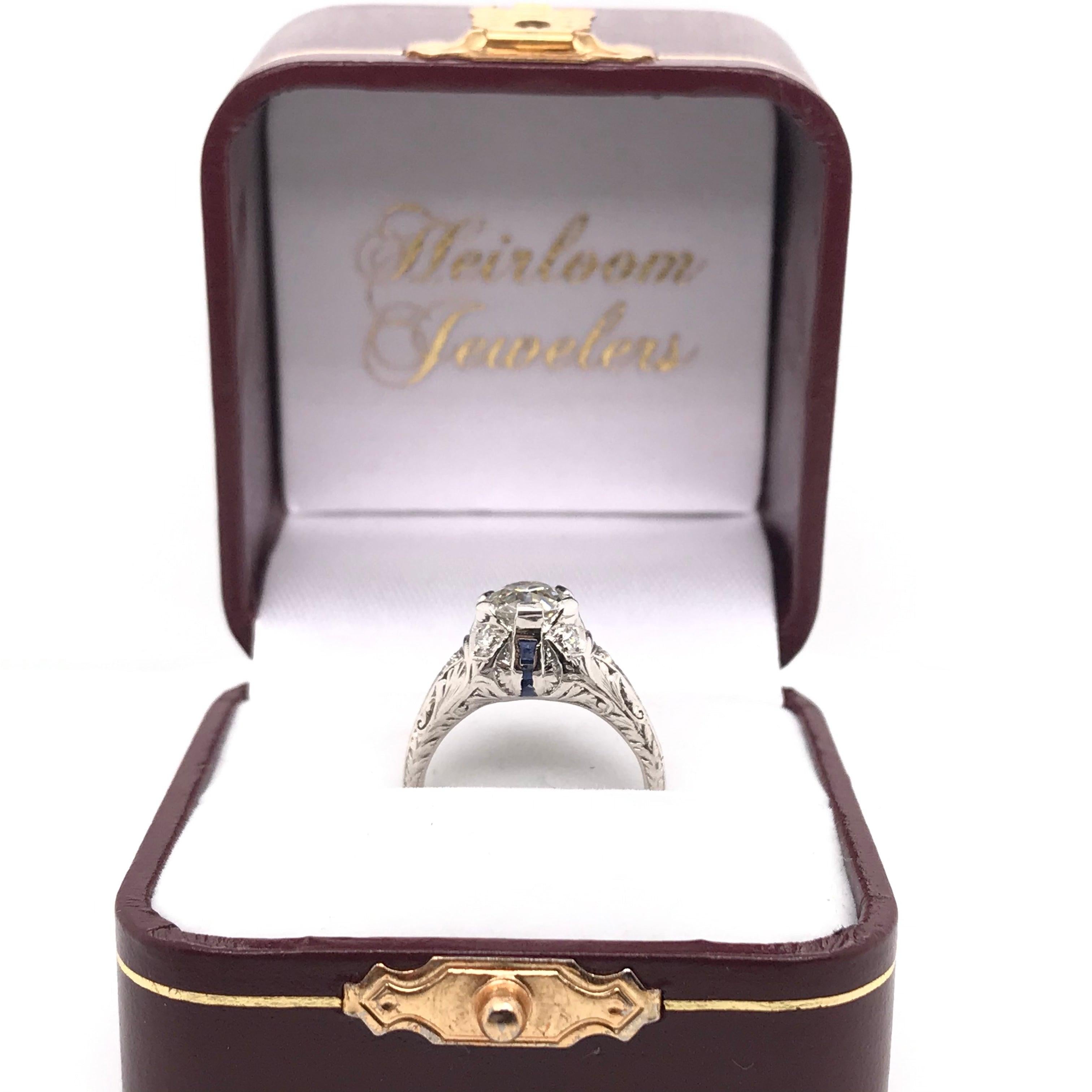Art Deco 1.19 Carat Old Mine Cut Diamond Ring For Sale 9