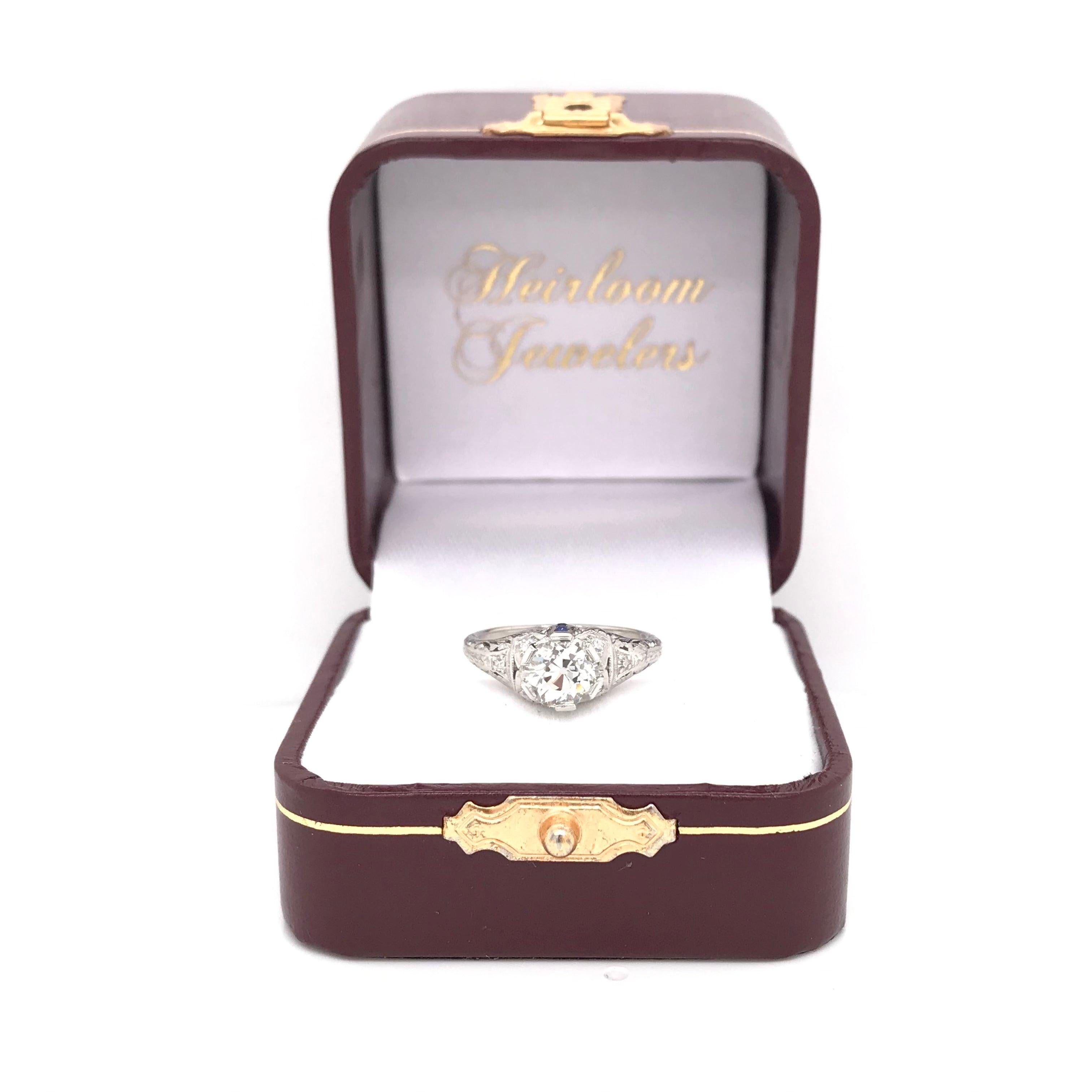 Art Deco 1.19 Carat Old Mine Cut Diamond Ring For Sale 12